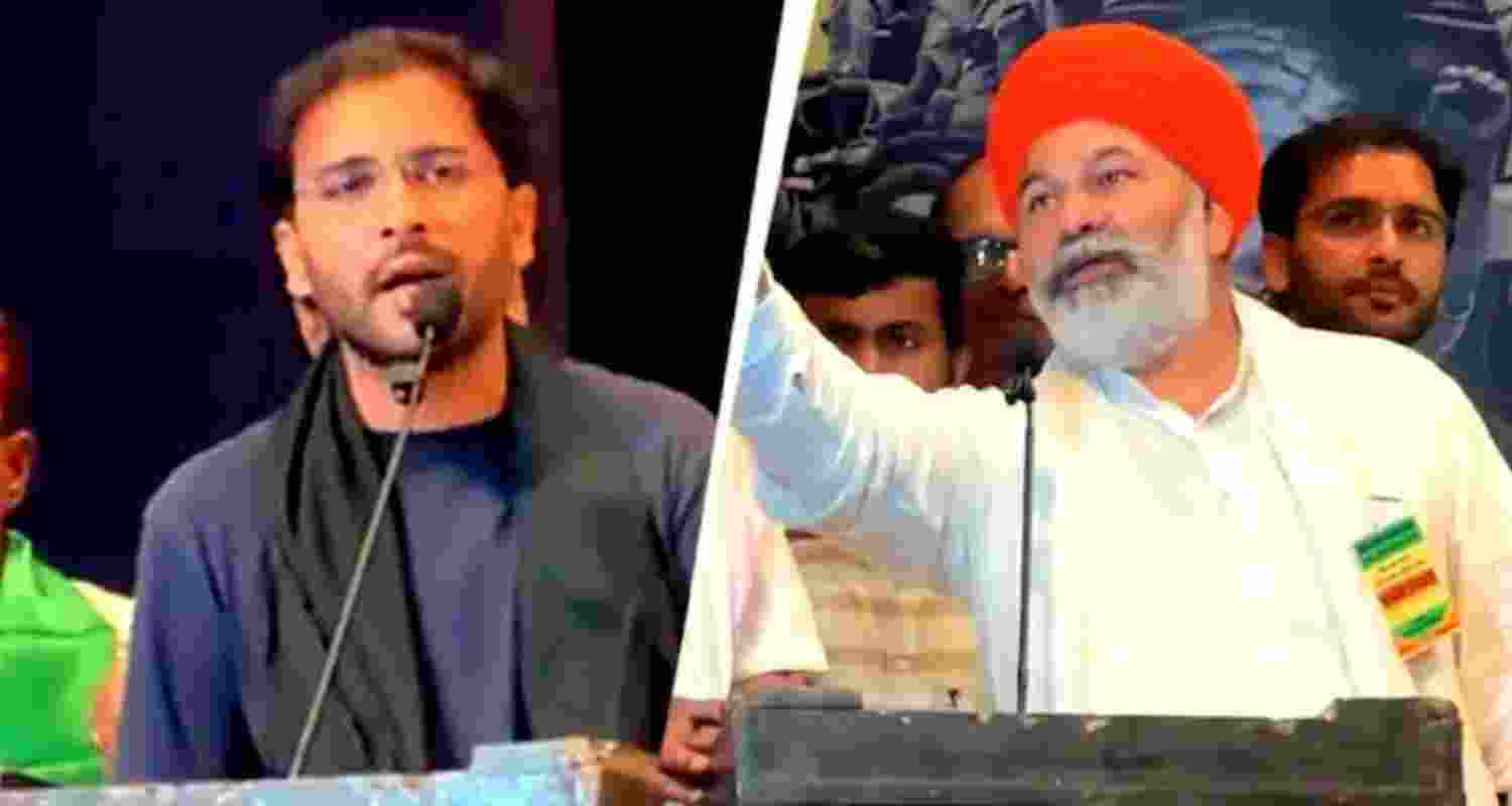 CJP spokesperson Ashutosh Ranka and (right)  farmer leader Rakesh Tikait
