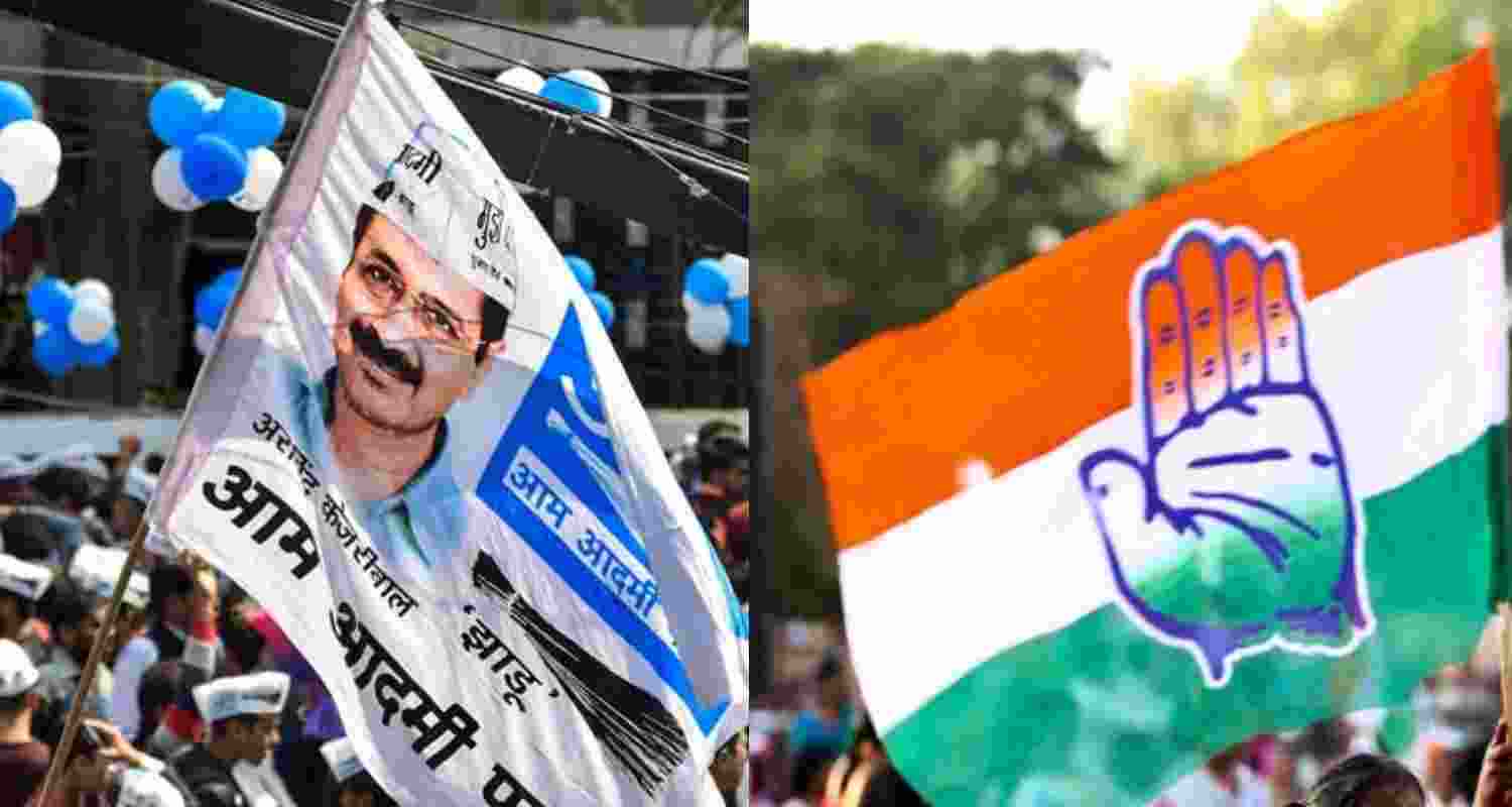 Flags of the AAP and the Congress.