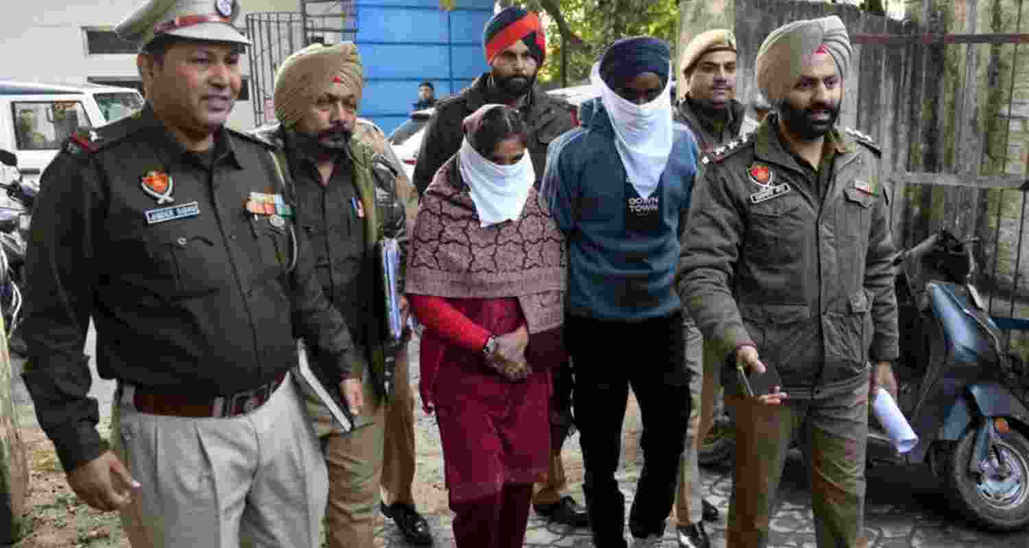 The arrested couple in police custody in Ludhiana on Friday.