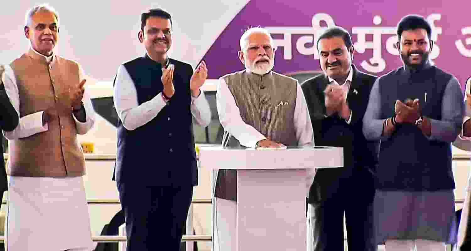 PM Modi and Maharashtra CM Devendra Fadnavis at the inauguration of Navi Mumbai International Airport.