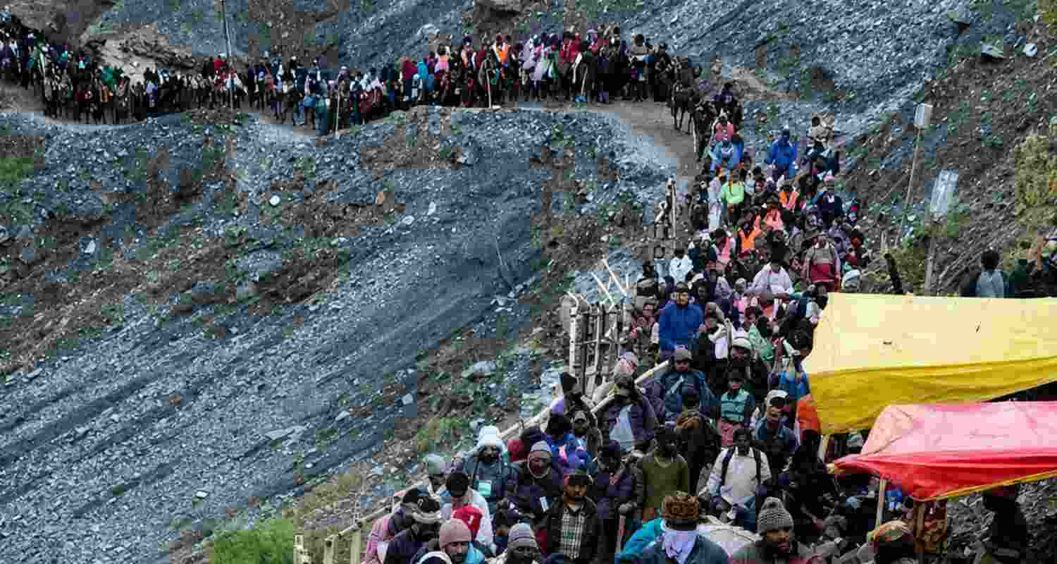 Amarnath Yatra resumed after a six-day rain halt as 4,474 pilgrims left Jammu under tight security. The Pahalgam route remains closed.