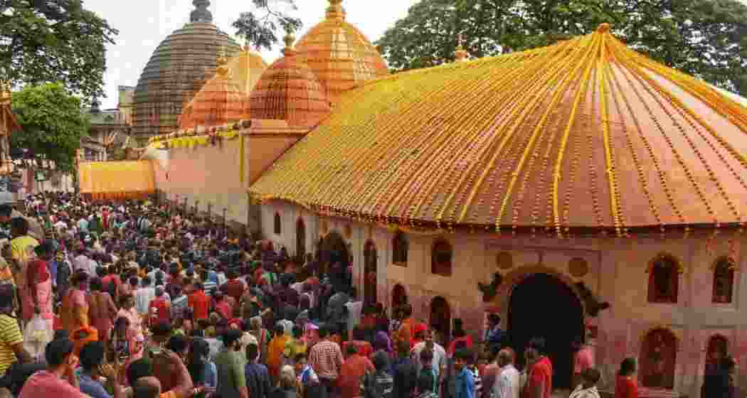 A scene from Ambubachi Mela at the Kamakhya temple in Assam.