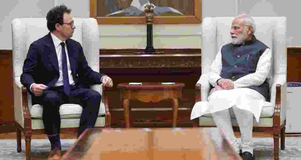 Anthropic CEO Dario Amodei with Prime Minister Narendra Modi during an earlier meeting. The AI firm has now opened its first India office in Bengaluru and expanded local partnerships.