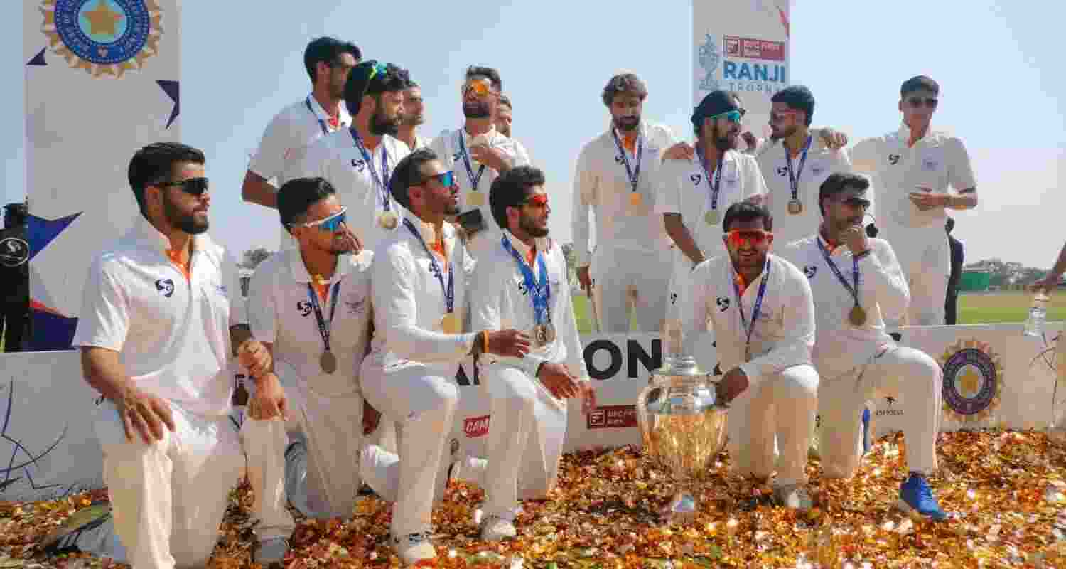 Jammu and Kashmir players celebrating their historic win.