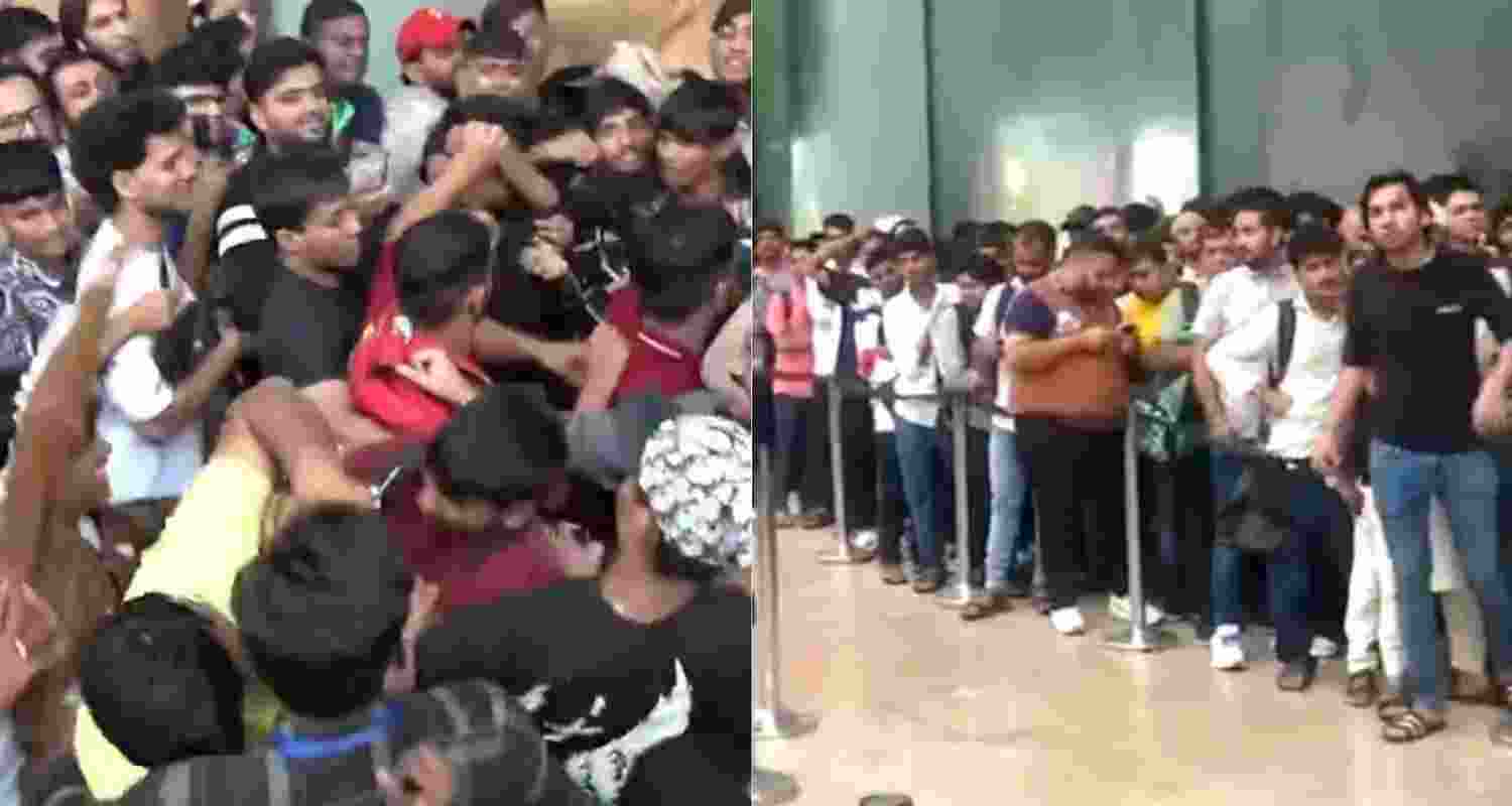 Crowds queue outside Mumbai’s BKC Apple Store for iPhone 17 launch as security intervenes during scuffle.