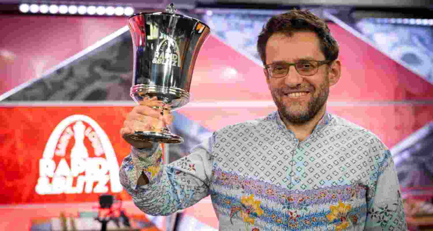 Levon Aronian of the United States after winning the  St Louis Rapid and Blitz chess tournament.