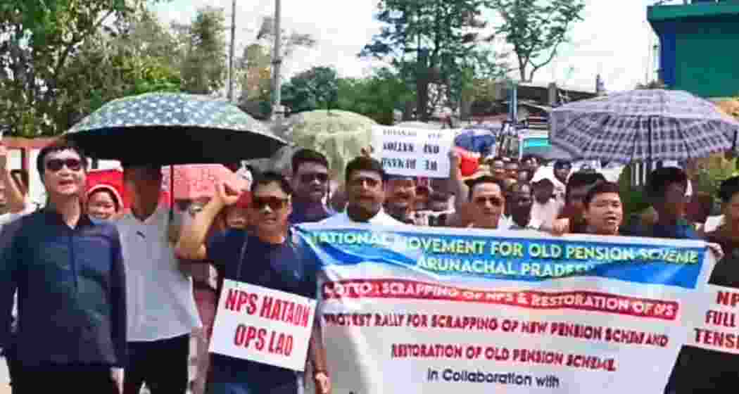 Government employees take part in the ‘Itanagar Chalo Maha Rally’ in Arunachal Pradesh, demanding restoration of the Old Pension Scheme and scrapping of the New Pension Scheme.