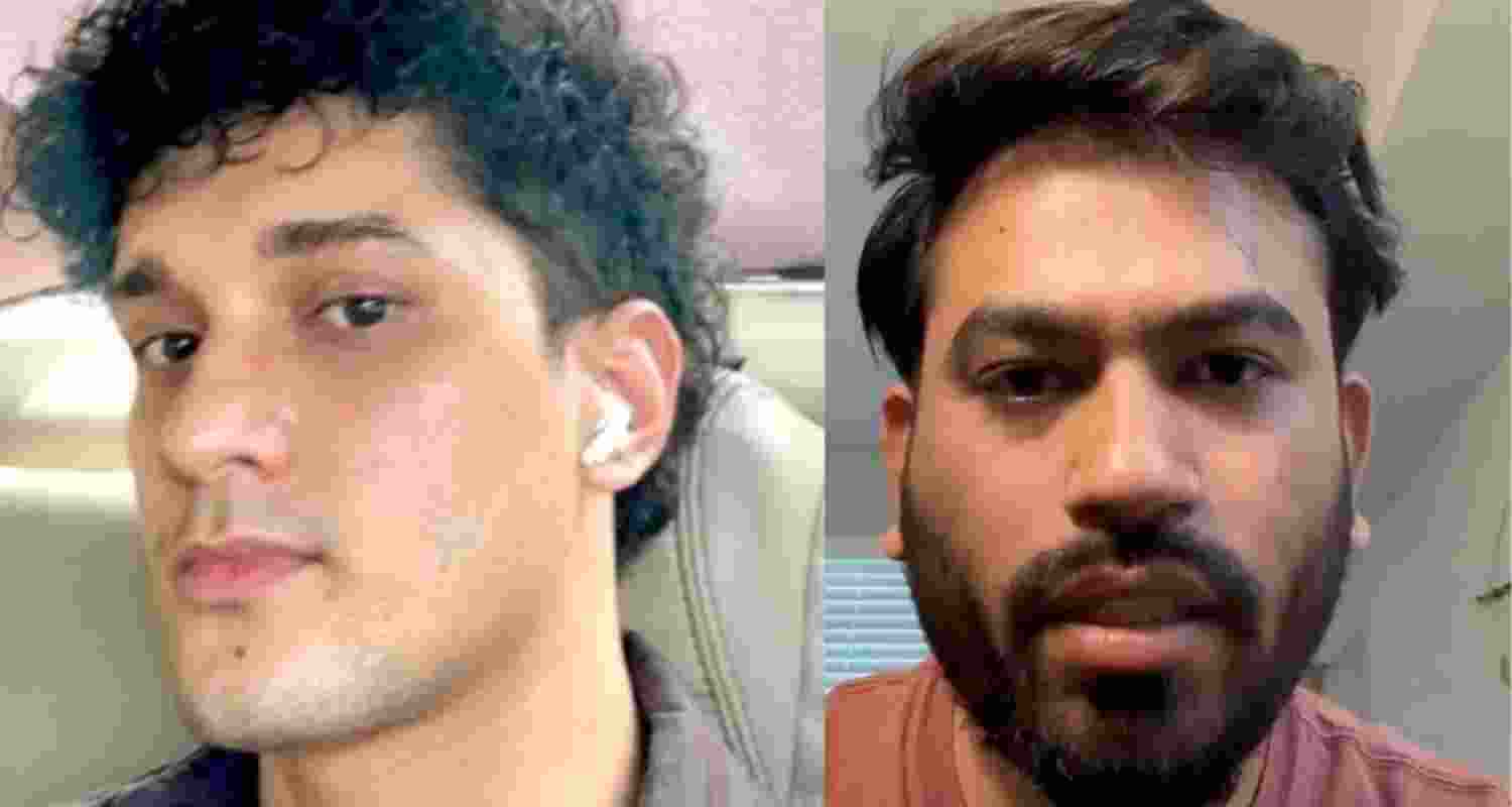 Cockroach Janta Party founder Abhijeet Dipke (right) and party spokesperson Sourav Das