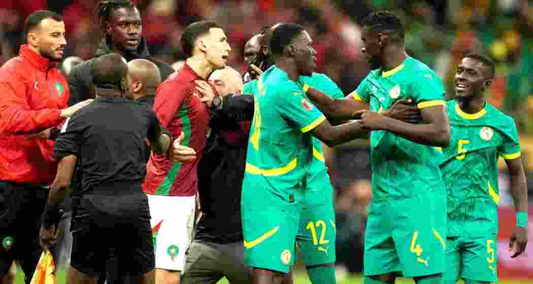 A file photograph of Morocco and Senegal players engaged in a heated argument during the Africa Cup final.