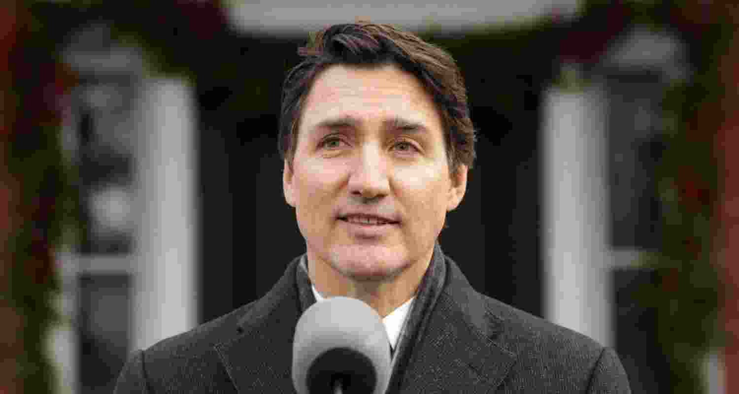 Canadian PM Justin Trudeau speaks to reporters outside his residence in Ottawa.