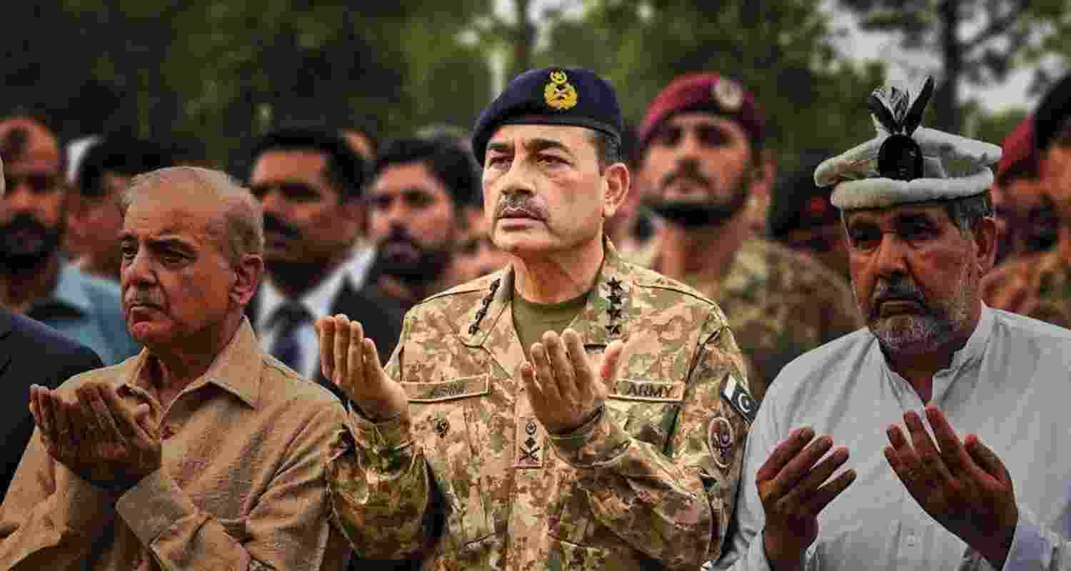 A file photo of Pakistan Army chief Gen. Asim Munir at the funeral of a serving officer in Rawalpindi.
