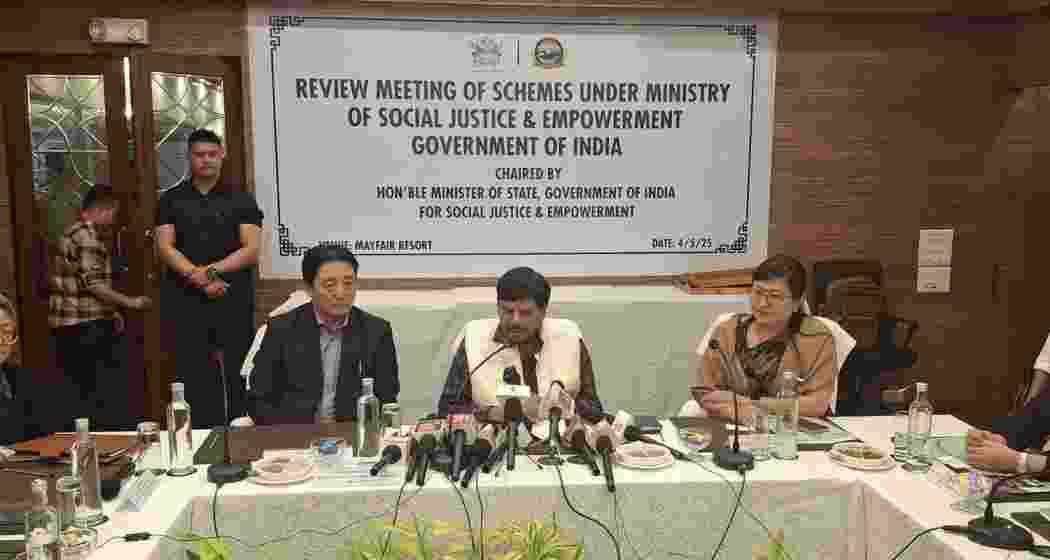 Hon'ble Union Minister of State for Social Justice and Empowerment, Dr. Ramdas Athawale, addresses the media in Gangtok after reviewing various schemes under the Ministry of Social Justice & Empowerment.