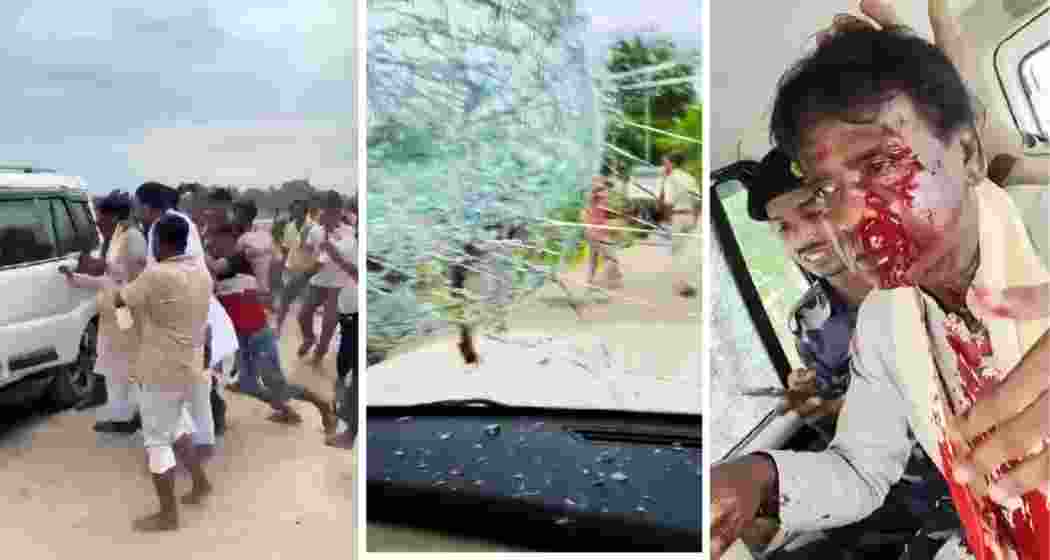 Screen grabs show moments when BJP MP Khagen Murmu and MLA Shankar Ghosh were attacked at Nagrakata on Monday during their visit to flood-hit areas of North Bengal.