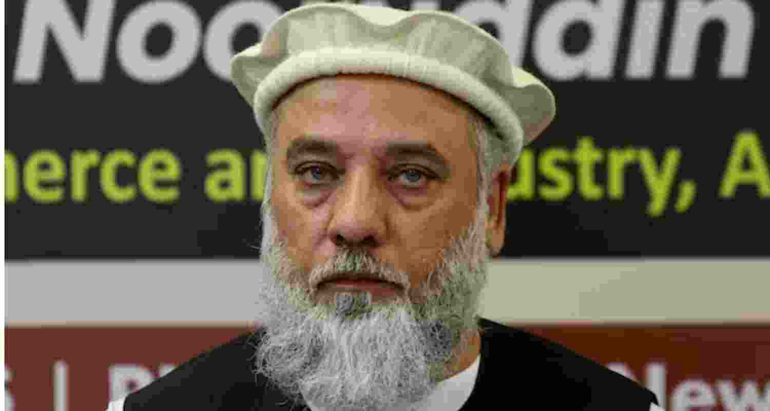 Afghanistan's Commerce Minister Nooruddin Azizi addressing a delegation during a meeting in New Delhi on Friday.