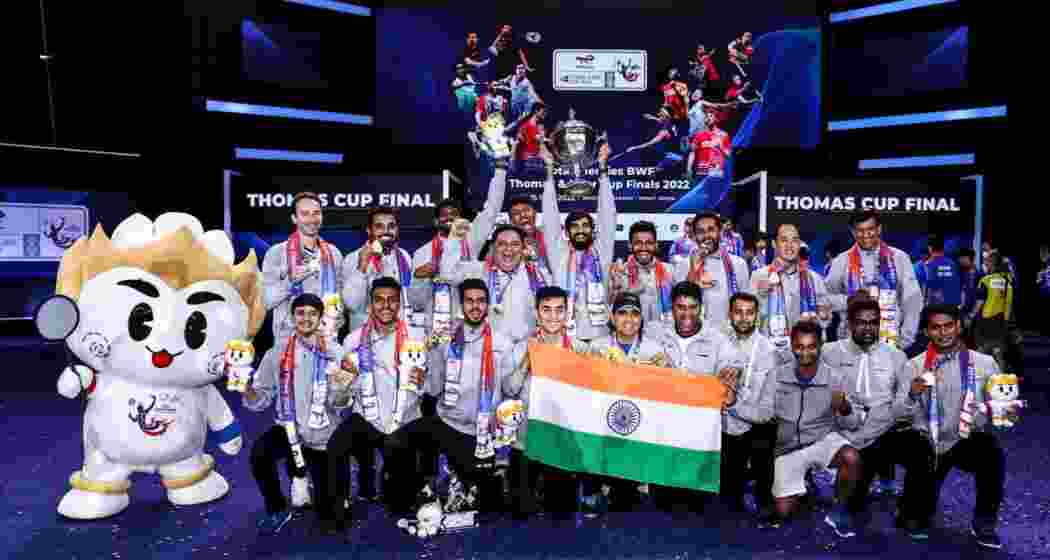 India men's badminton team celebrated their historic win at the Thomas Cup. (Photo: Getty Images)