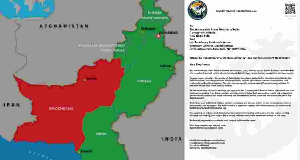 The map released by Baloch leaders and the letter addressed to Prime Minister Narendra Modi and United Nations Secretary-General António Guterres (Photo/X@miryar_baloch)