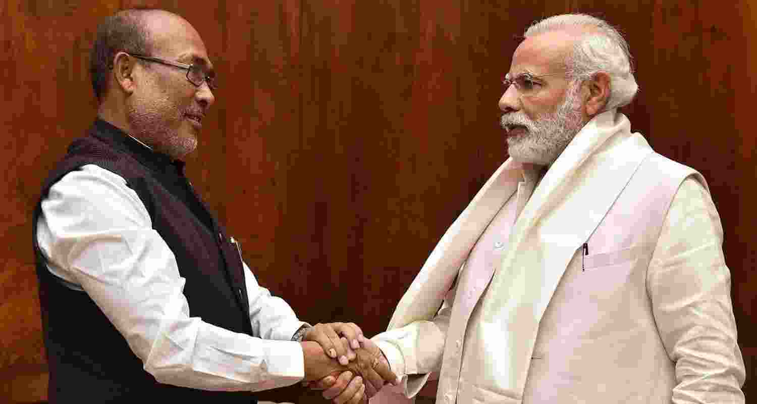 A file photo of Manipur CM N. Biren Singh with Prime Minister Narendra Modi.