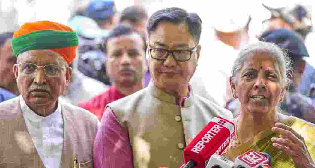 Union Finance Minister Nirmala Sitharaman speaks to the media after a high-level BJP delegation meeting with the Election Commission of India (ECI), at Nirvachan Sadan, in New Delhi, on Wednesday. 