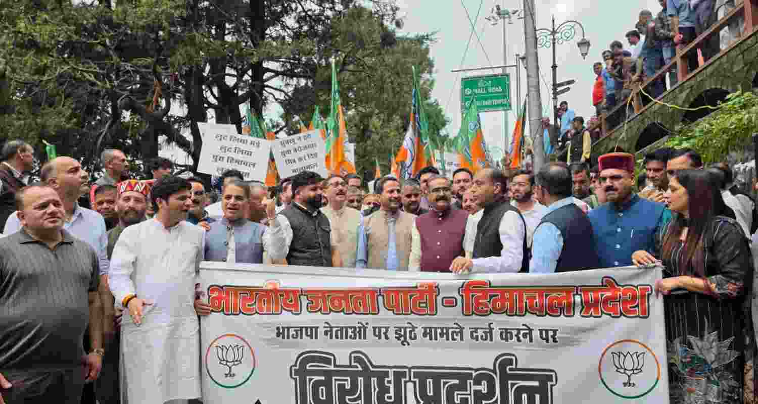 BJP leaders during a protest rally in Shimla.