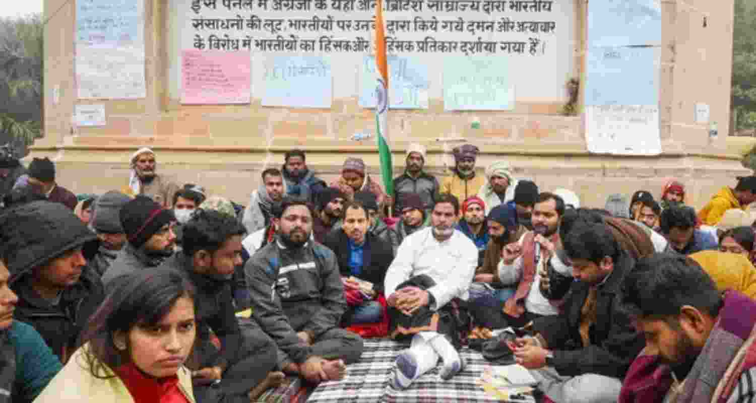 Prashant Kishor on hunger strike in Patna, demanding cancellation of BPSC CCE 2024 over paper leak allegations, on Sunday.