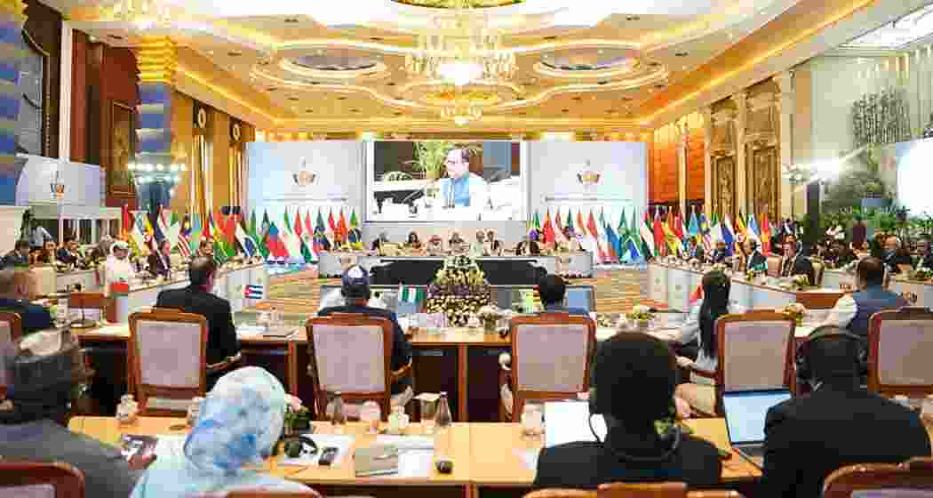 Union Agriculture Minister Shivraj Singh Chouhan addresses delegates during the BRICS agriculture ministers' meeting in Indore, where member nations agreed on new initiatives related to food security, farmers' rights and digital agriculture in Ondore, Madhya Pradesh on Saturday.