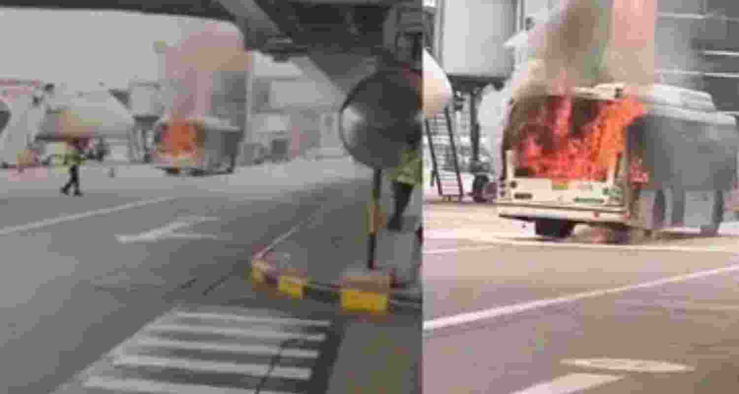 A video showed the bus engulfed in a raging fire.