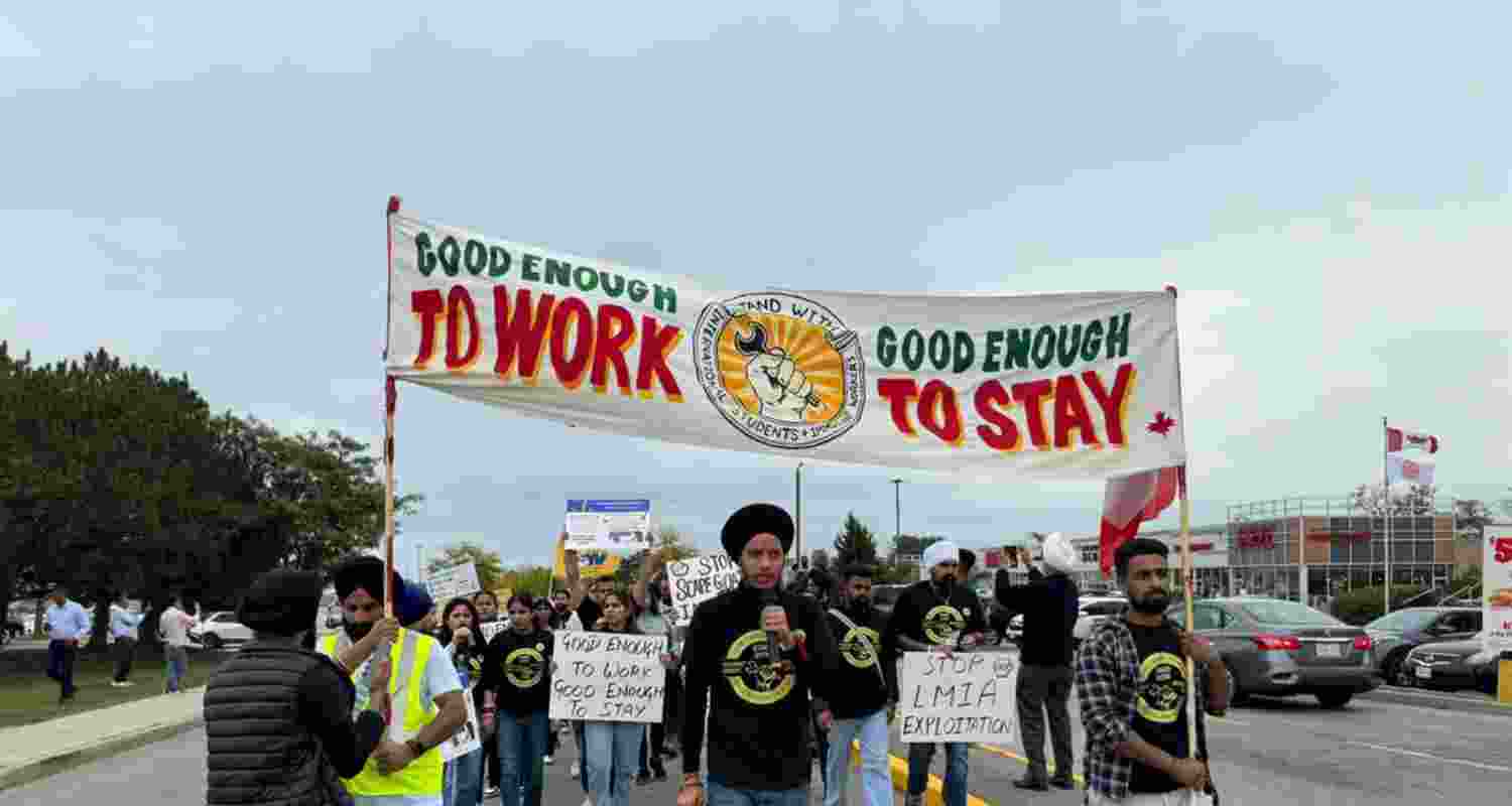 Punjabi students protesting for extension of work permits in Canada.