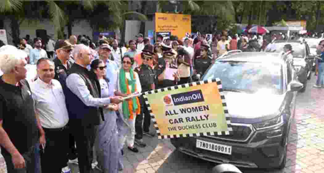 Participants line up at the starting point, ready to kick-start the all-women car rally held in support of Operation Sindoor in Chennai on Sunday.