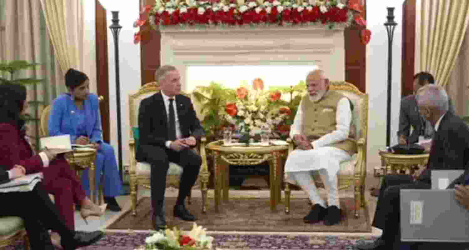 Canadian Prime Minister Mark Carney in talks with Prime Minister Narendra Modi at the Hyderabad House in New Delhi on Monday.
