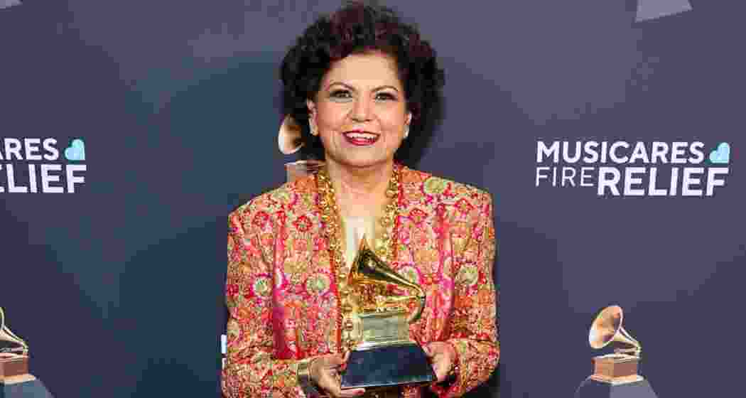 Chandrika Tandon, the Chennai-born Indian-American musician, with her Grammy Award for Best New Age, Ambient or Chant Album for Triveni, a collaboration with Wouter Kellerman and Eru Matsumoto. 
