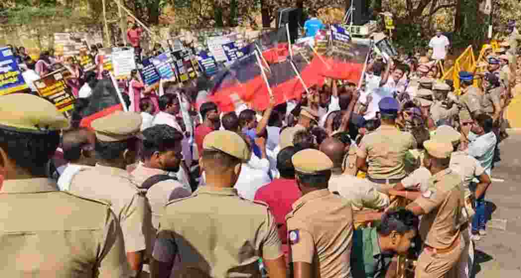 DMK student wing holds black flag protest at IIT-Madras