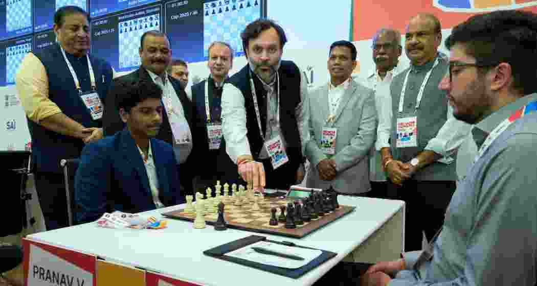 All India Chess Federation president Nitin Narang making the symbolic “first move” to mark the commencement of the FIDE World Cup tournament in Panaji, Goa, on Saturday. A dazzling light and music show portraying the “Spirit and Story of Chess” had set the stage for the grand opening ceremony at the Dr Shyama Prasad Mukherjee Stadium on Friday. The FIDE World Cup comes to India after a gap of 23 years. All India Chess Federation president Nitin Narang making the symbolic “first move” to mark the commencement of the FIDE World Cup tournament in Panaji, Goa, on Saturday. A dazzling light and music show portraying the “Spirit and Story of Chess” had set the stage for the grand opening ceremony at the Dr Shyama Prasad Mukherjee Stadium on Friday. The FIDE World Cup comes to India after a gap of 23 years.