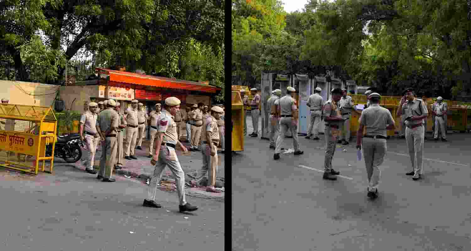 Delhi Police ramp up security with personnel deployed ahead of the Cockroach Janta Party protest, monitoring airports and borders.