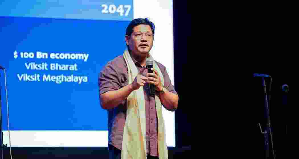Meghalaya Chief Minister Conrad K Sangma addressing a gathering during an event. 