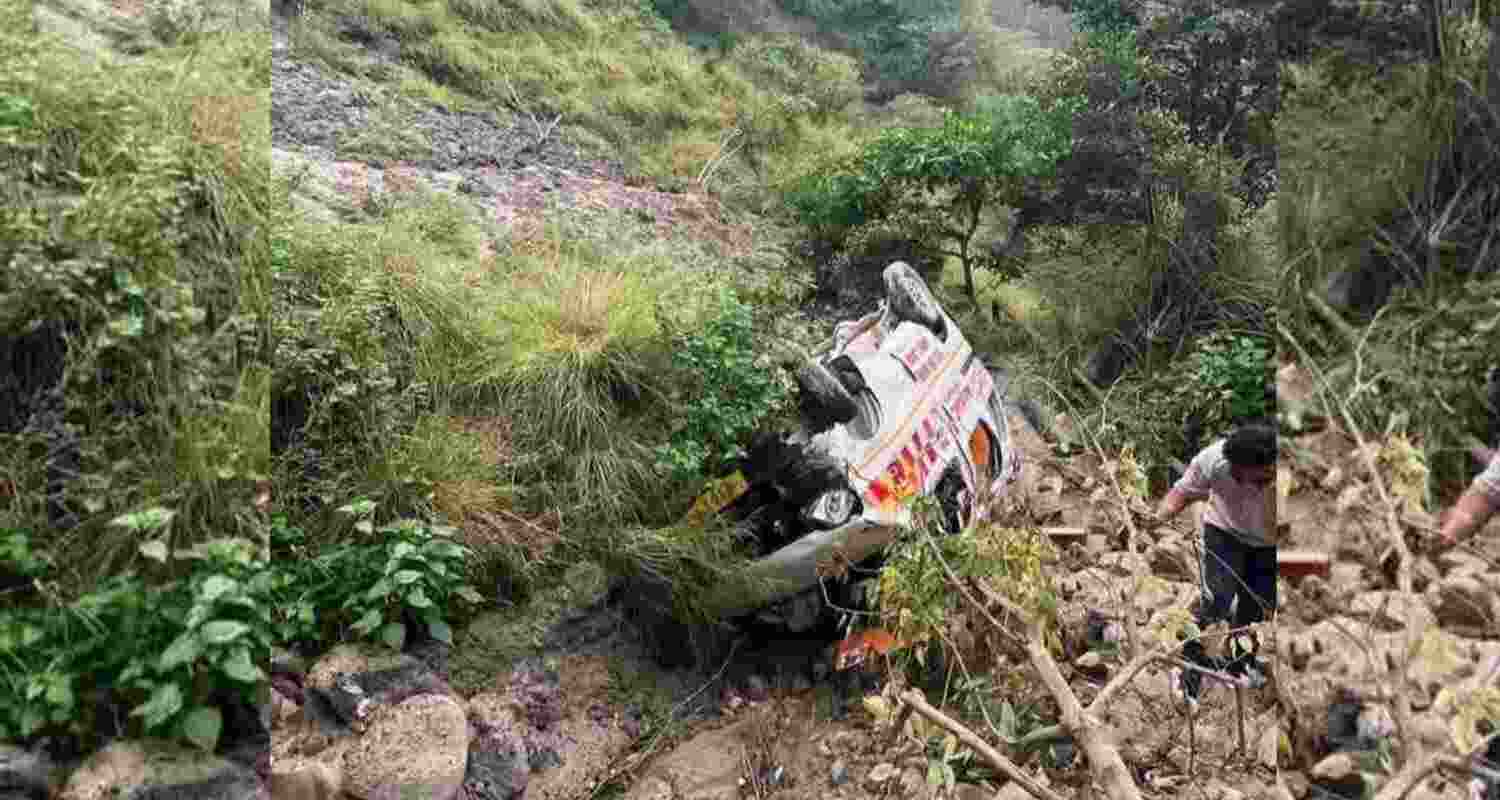An ambulance fell into a deep gorge in Una district early Saturday.