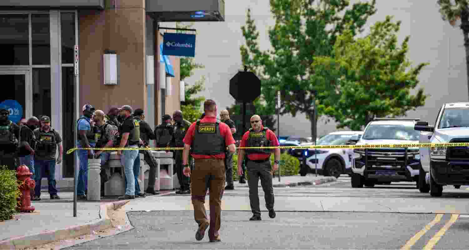 The security forces cordoned off the area after the exchange of gunfire at  the Mall of Louisiana in Baton Rouge.