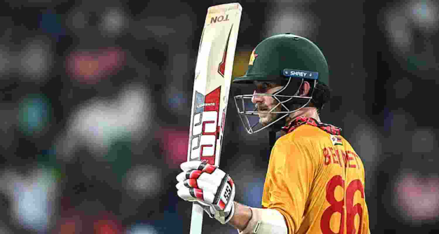 Zimbabwe's Brian Bennett celebrates after scoring a half-century during a T20 World Cup match between Sri Lanka and Zimbabwe at the R Premadasa Stadium in Colombo on Thursday.