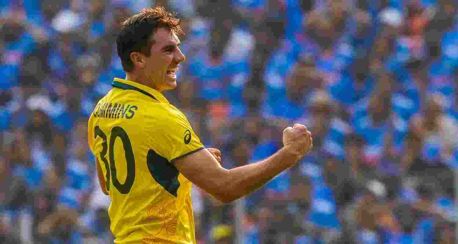 Australian captain Pat Cummins celebrates a wicket.