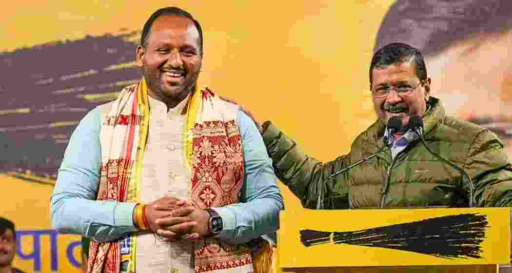 AAP national convener Arvind Kejriwal with Deepak Singla.