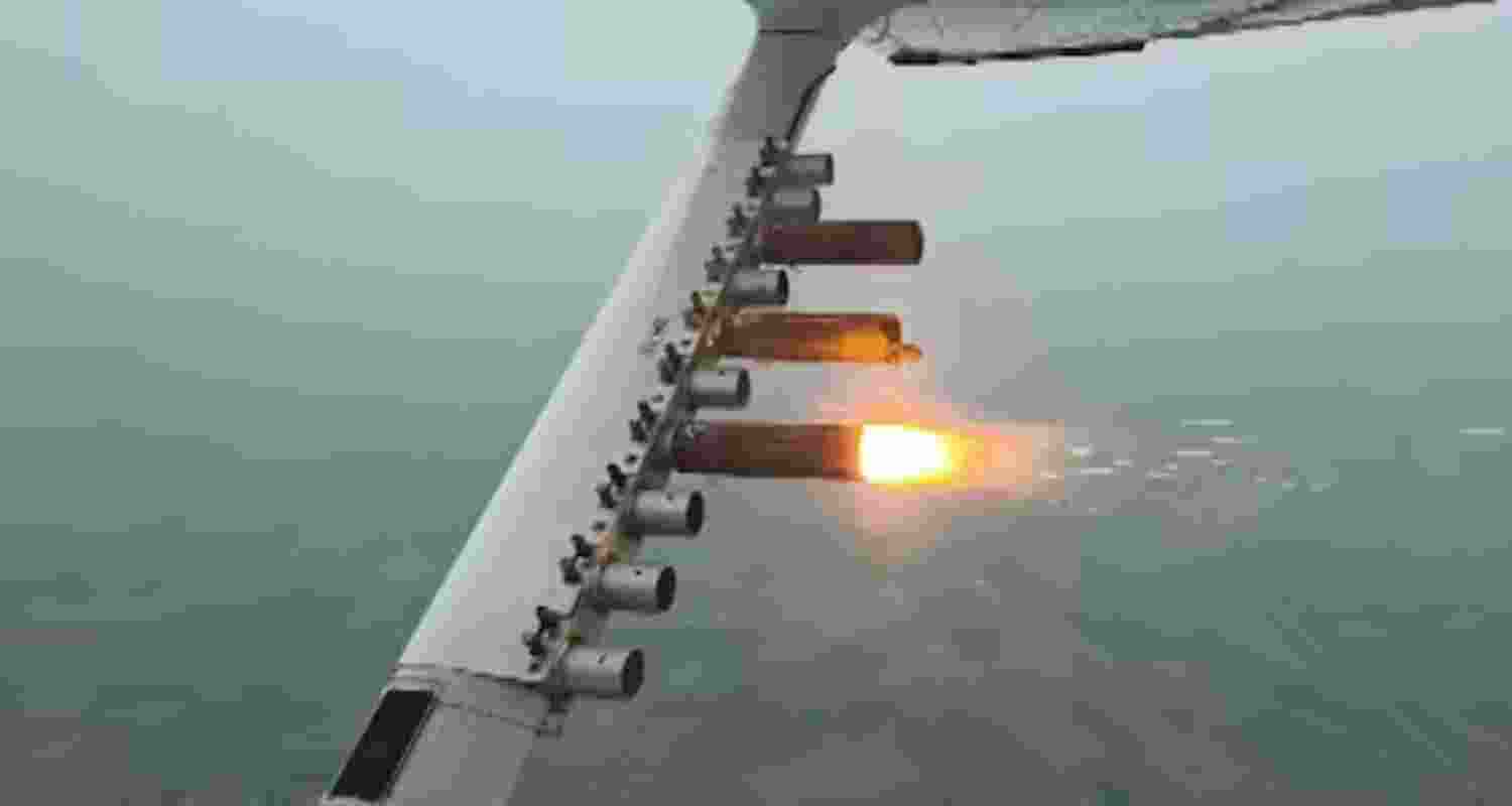 The aircraft used for the cloud-seeding trial in Delhi takes off from Kanpur. 