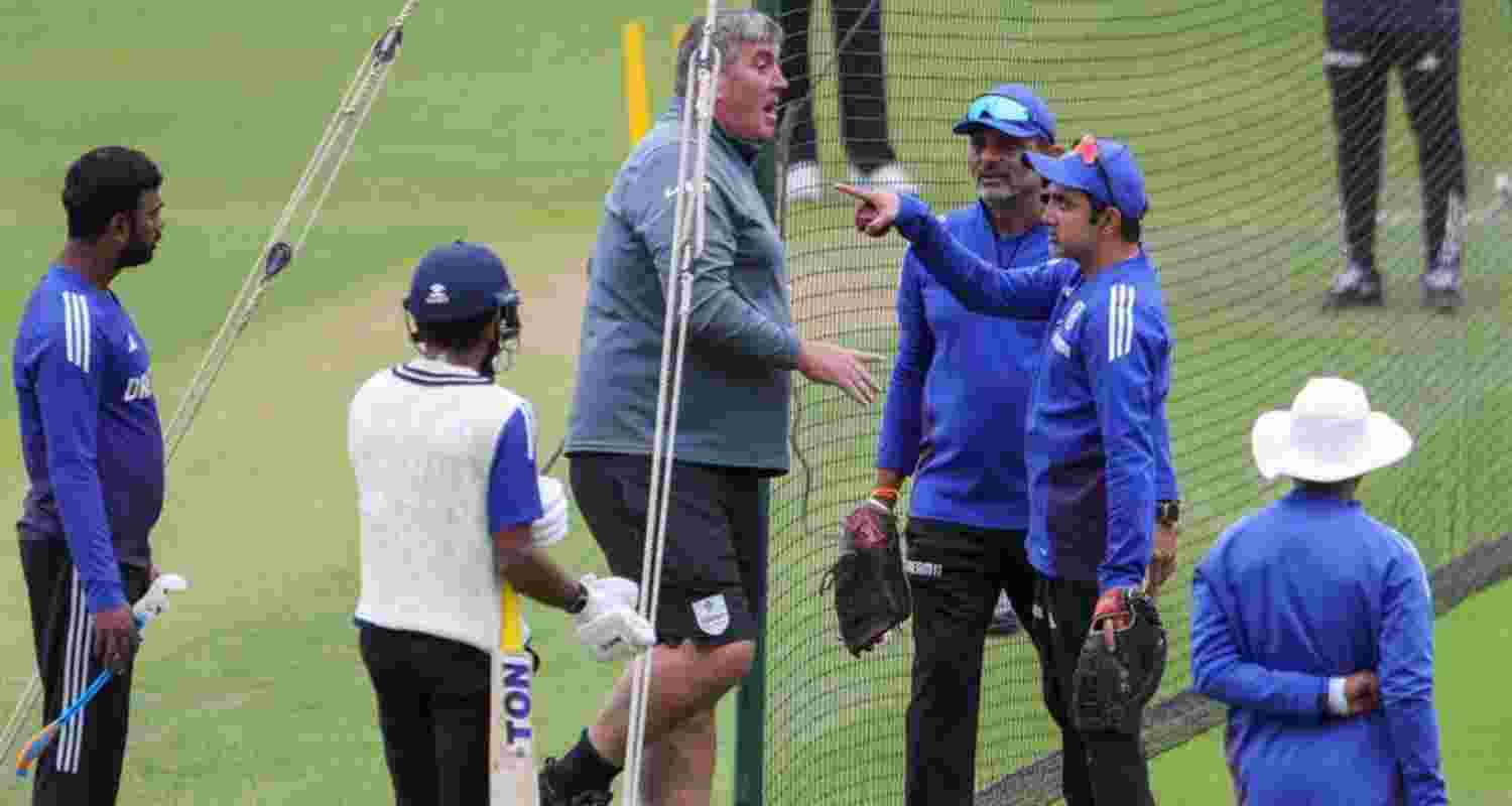 India head coach Gautam Gambhir having an argument with chief curator Lee Fortis on Tuesday.