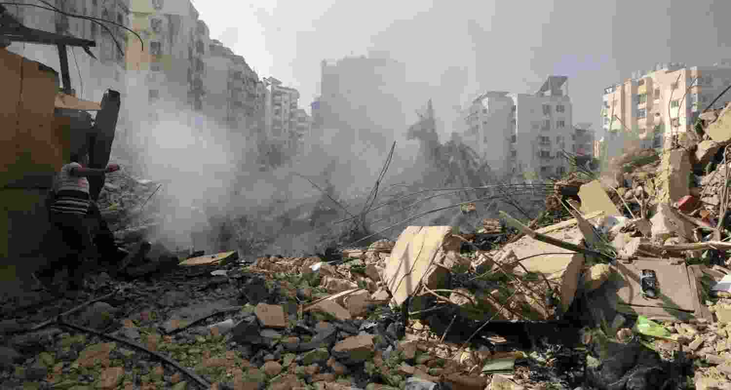 A file photograph of a southern suburb of Beirut after being struck by Israeli missiles and drones.