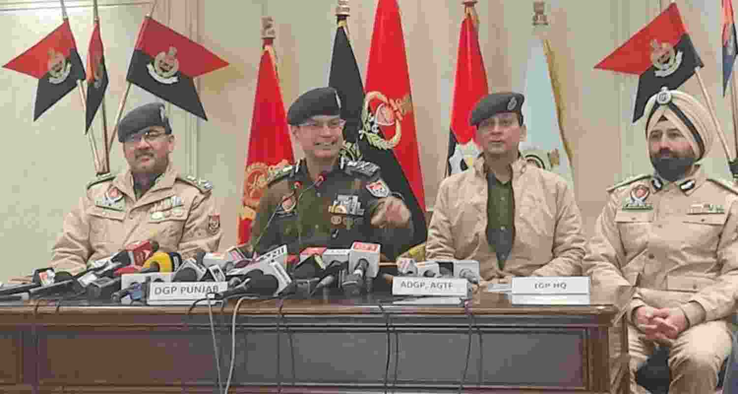 Punjab DGP Gaurav Yadav addressing a press conference in Chandigarh on Tuesday.