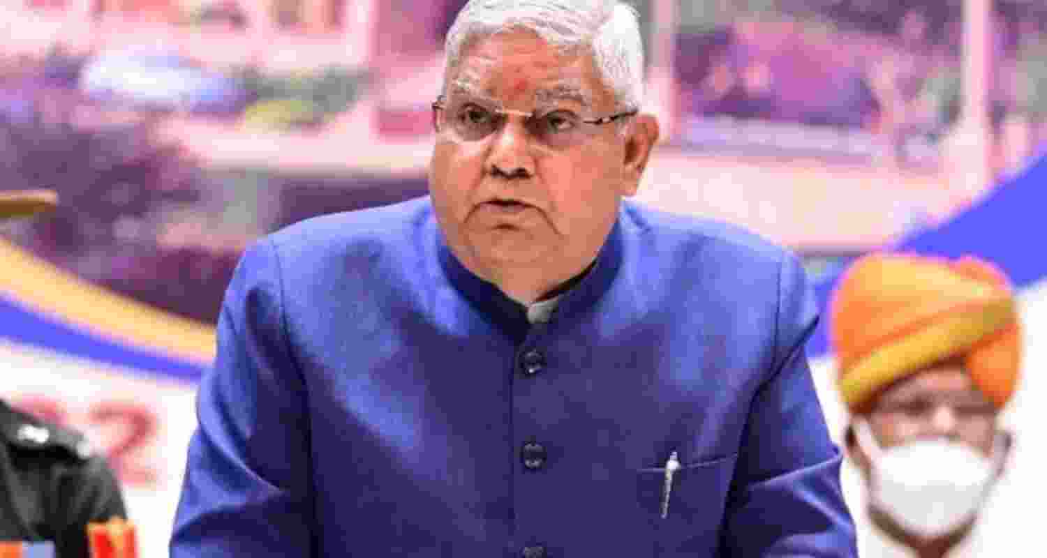 Vice President Jagdeep Dhankhar addresses the valedictory ceremony for the 6th Batch of Rajya Sabha Interns, at the Vice President Enclave, in New Delhi, Thursday.