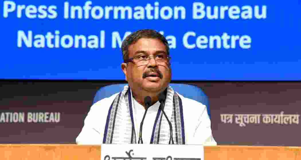 A file photo of Union Education Minister Dharmendra Pradhan addressing the press. (PIB)