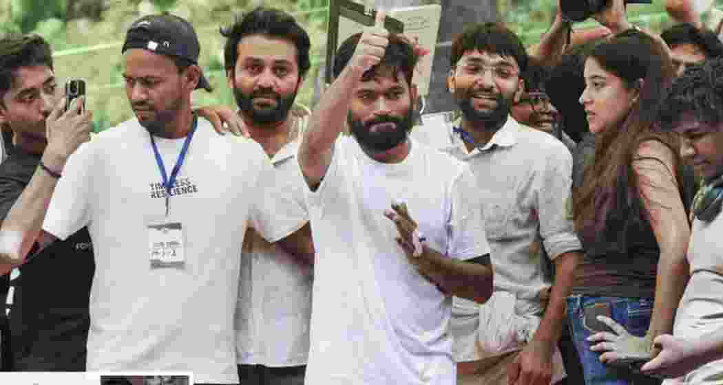 CJP founder Abhijeet Dipke during a recent protest in New Delhi. He fell ill at his residence in Chhatrapati Sambhajinagar on Saturday and is set to be examined by doctors.