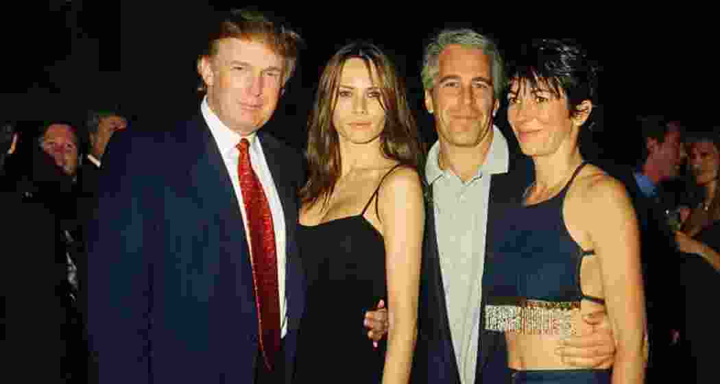 Trump and his girlfriend (and future wife), former model Melania Knauss, Epstein and Maxwell pose together at the Mar-a-Lago club, Palm Beach, Florida