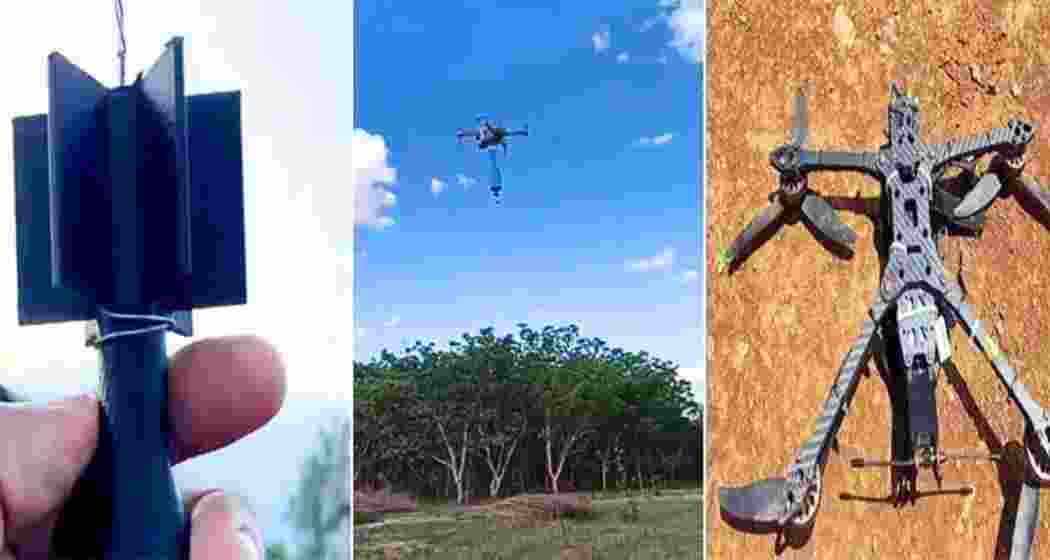 One of the drones (R) and its ammunition (L) used in a deadly attack in Manipur earlier this week, which killed two and injured several others. The drone, deployed by militants, has sparked widespread panic and security concerns in the region.