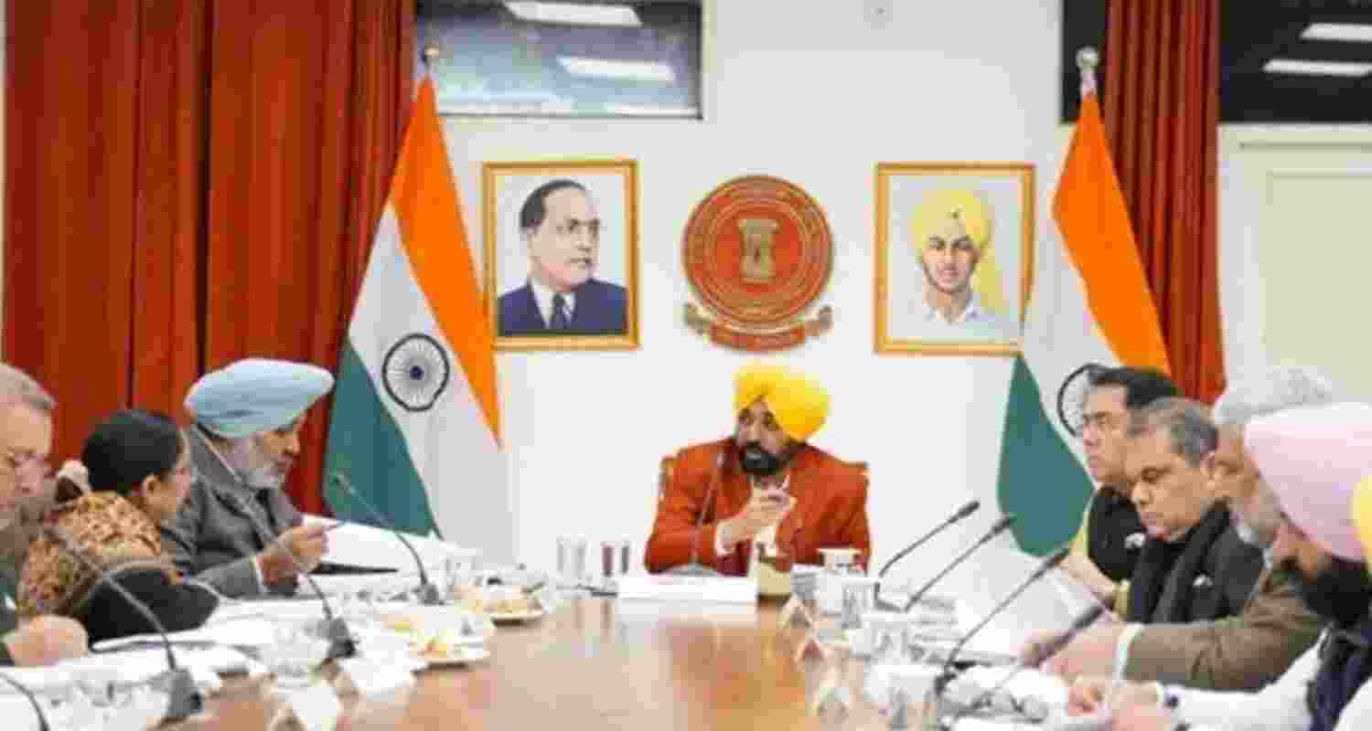  Punjab Chief Minister Bhagwant Mann chairing a Cabinet meeting in Chandigarh on Tuesday.