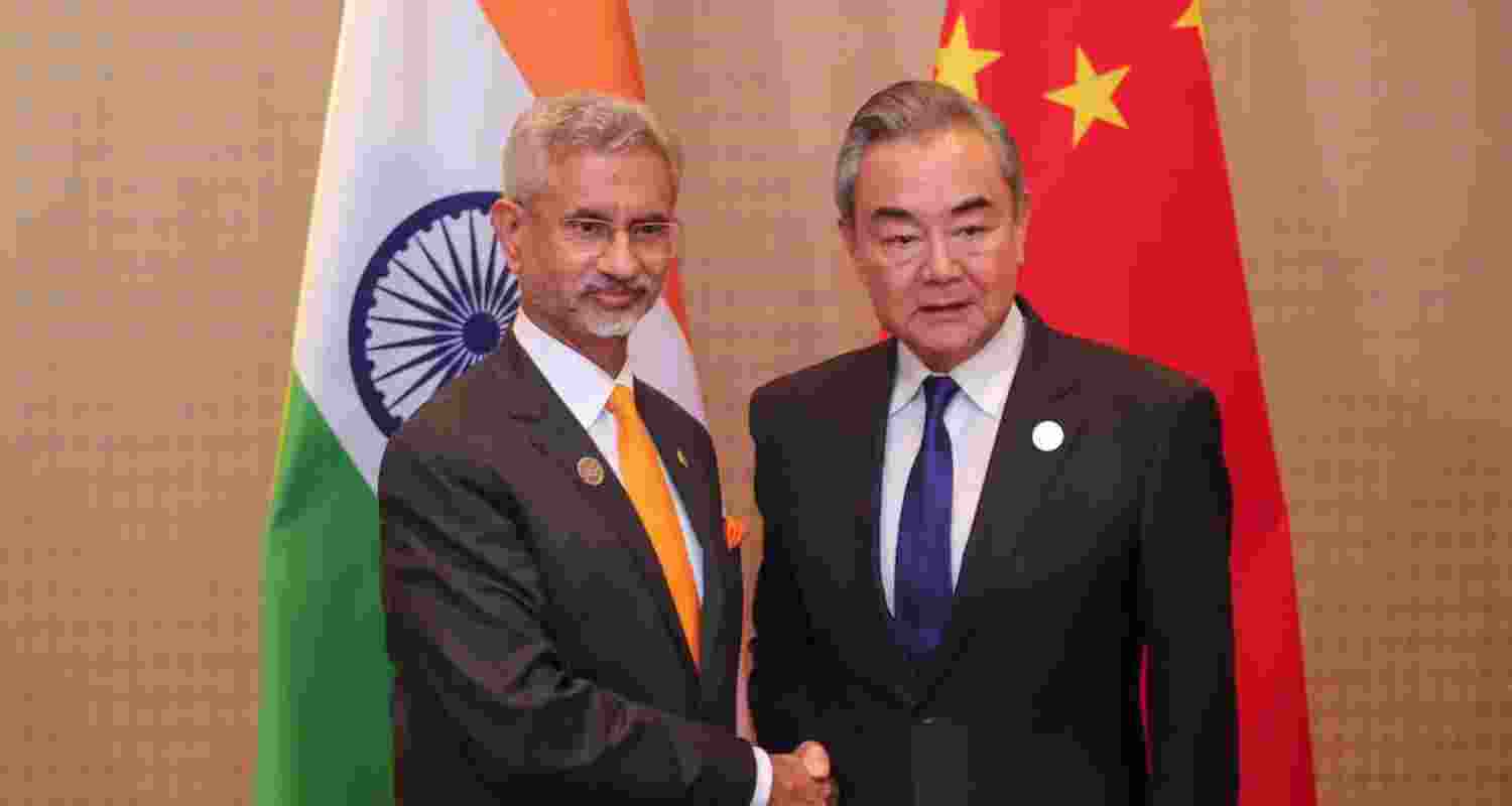 External affairs minister S Jaishankar with Chinese foreign minister Wang Yi during a meeting in New Delhi.